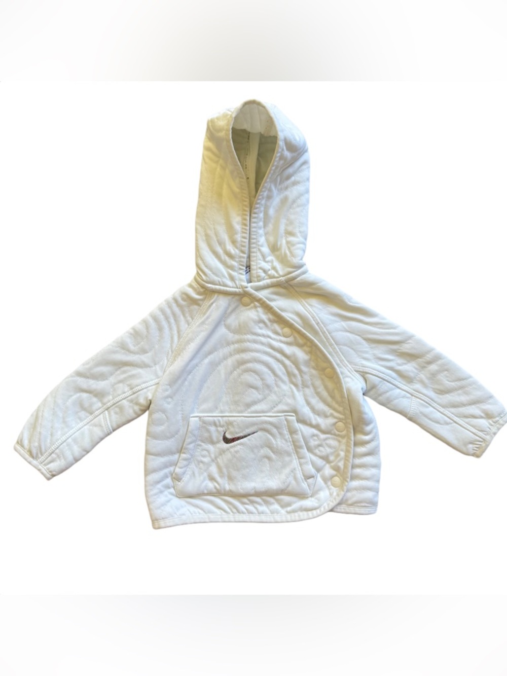 Nike White Quilted Hooded Jacket with Pocket Swoosh Accent